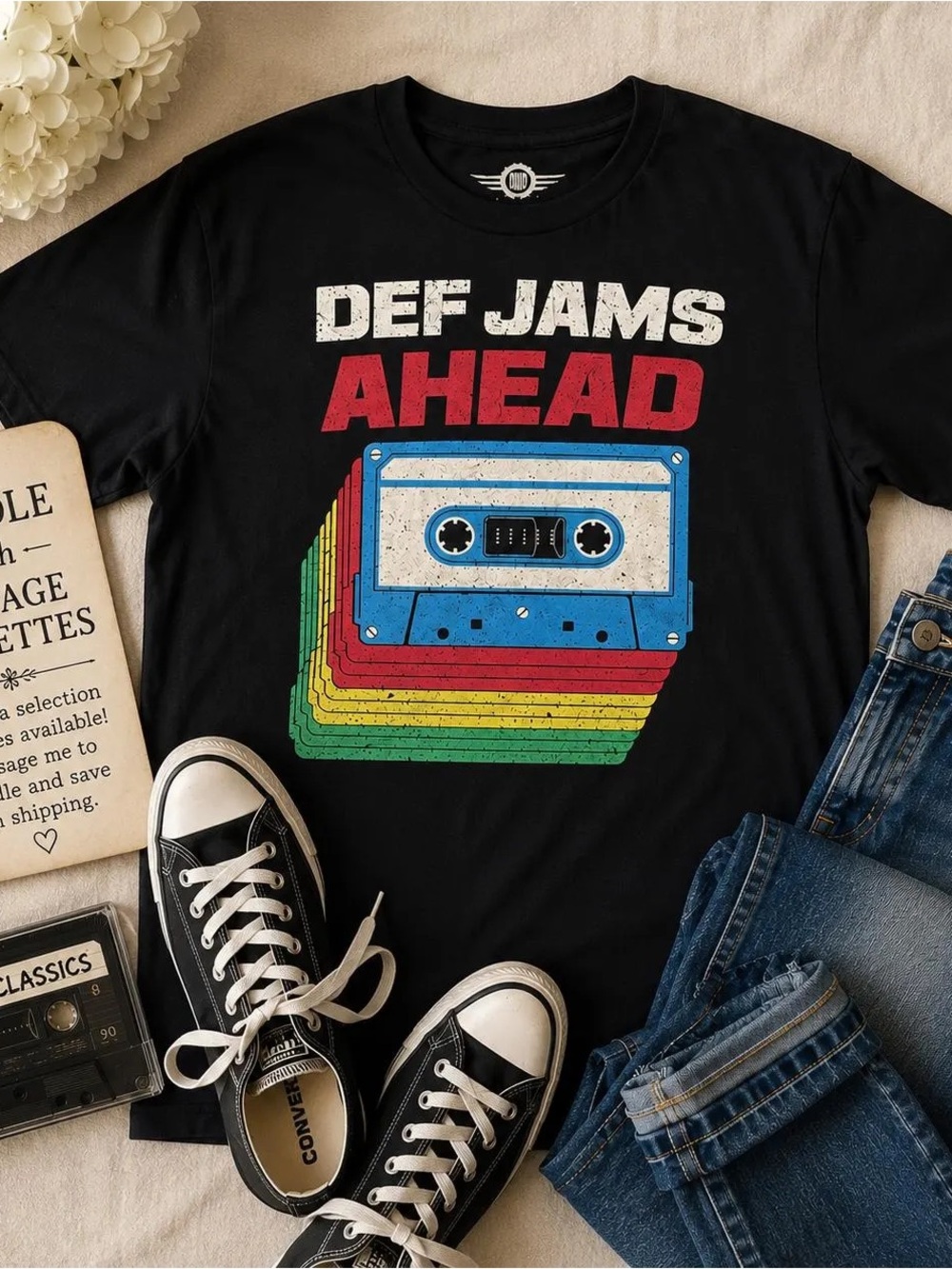 Def Jam Records Ahead Graphic T-Shirt Medium Black Cassette Tape Hip Hop Rap Tee